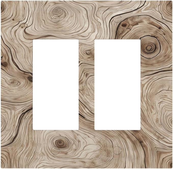 Tree Annual Rings Burl Texture Brown Wood Grain Print Decorative Outlet Covers 2 Gang Double GFCI Rocker Electrical Wall Panels Light Switch Cover Plate for Farmhouse Bedroom Decor