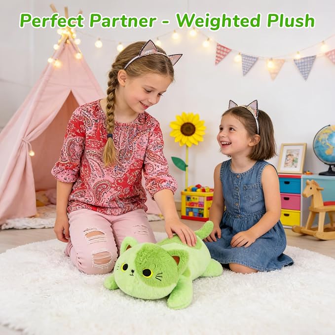 Weighted Avocado Cat Plush,Weighted Cat Stuffed Animal for Kids,Cute Cats Weighted Plushies Soft Avocado Pillow Birthdays Gifts for Kids Boys Girls