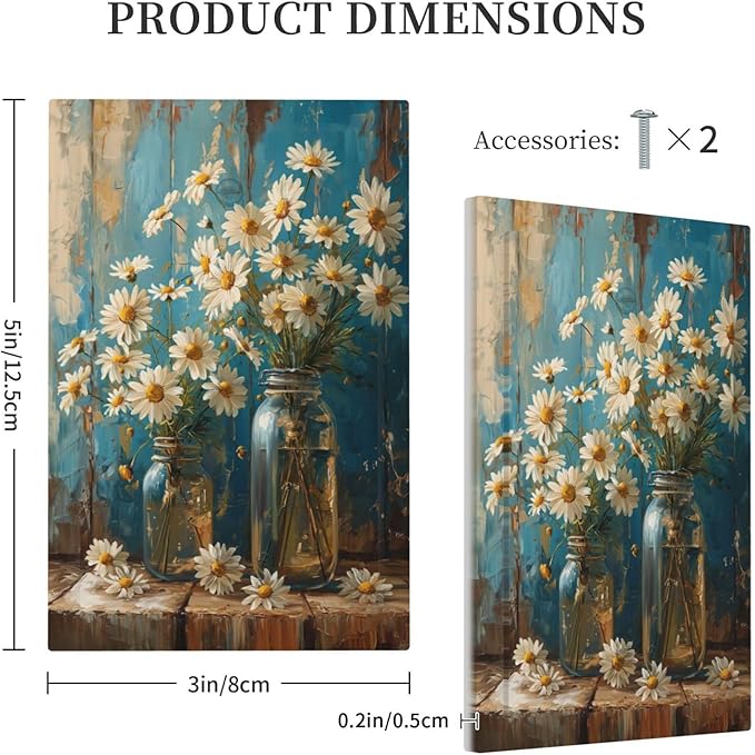 Delicate White Daisy Jars Retro Wood Background Light Switch Cover Plate 1 Gang No Device Blank Electrical Wall Plates Faceplate Decorative Switch Plate Covers for Farmhouse Home Decor