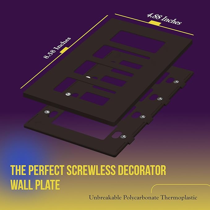 ENERLITES Screwless Decorator Wall Plates Child Safe Outlet Covers, Gloss Finish, Medium Size 4-Gang 4.88" H x 8.58” L, Unbreakable Polycarbonate Thermoplastic, SI8834M-BR, Brown