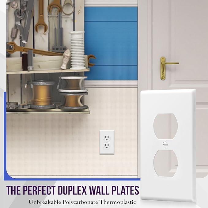 ENERLITES Duplex Wall Plates Kit, Electrical Outlet Covers, Standard Size 1-Gang 4.50" x 2.76", Unbreakable Polycarbonate Thermoplastic, Electric Receptacle Plug Covers, 8821-W-5PCS, White (5 Pack)