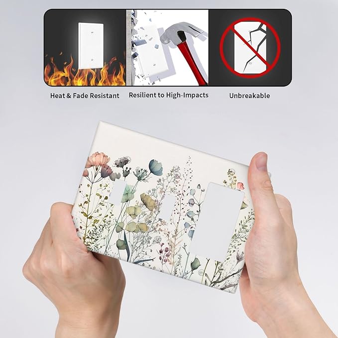 Beige Wild Flower Floral Blossom 3-Gang 2-Toggle 1-GFCI/Decorator Combination Light Switch Decorative Triple Combo Device Switches/Rocker Outlet Covers and Wall Plate