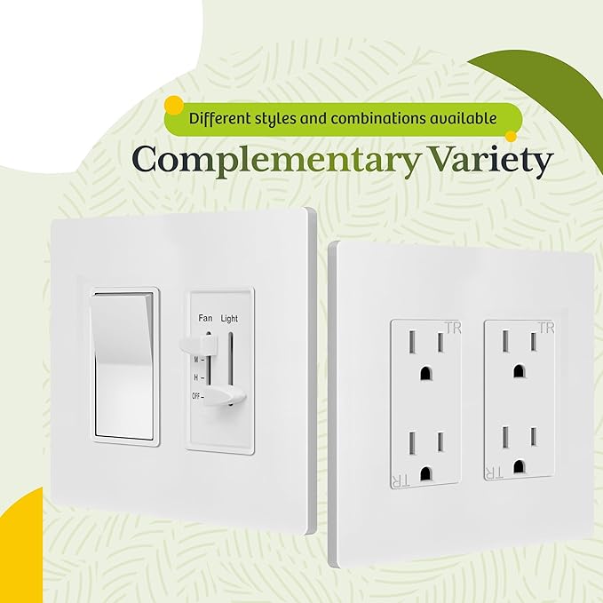 TG Screwless Decorator Wall Plates Child Safe Outlet Covers, Size 2-Gang 4.50" H x 4.55” L, Unbreakable Polycarbonate Thermoplastic, UL Listed, Glossy, White (5 Pack)