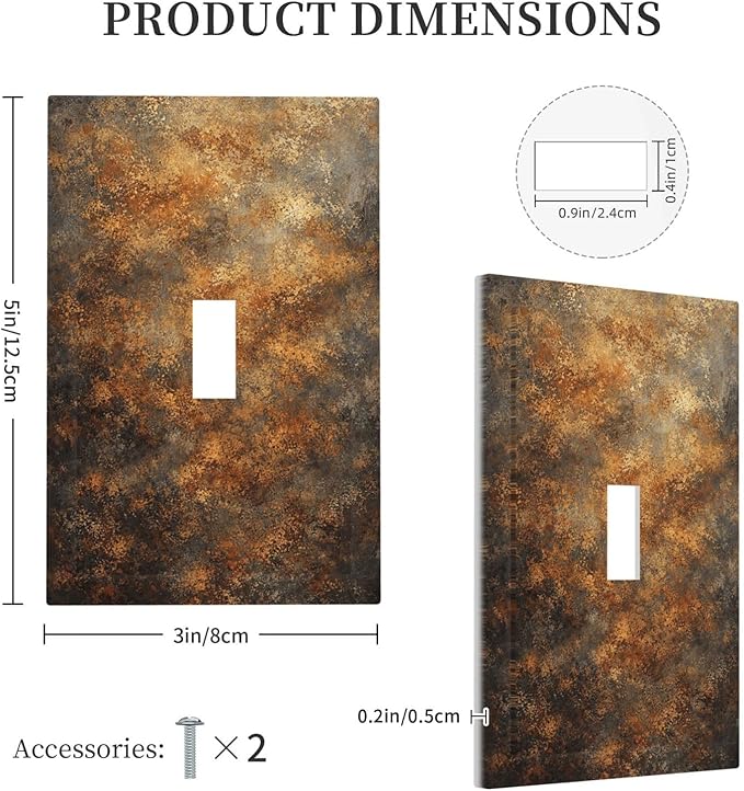 Decorative Light Switch Cover Plate Vintage Rust Pattern in Brown gold 1 Gang Single Toggle Wall Plates for Electrical Outlet Covers Switch Plate Covers Faceplate for Bedroom Home Decor