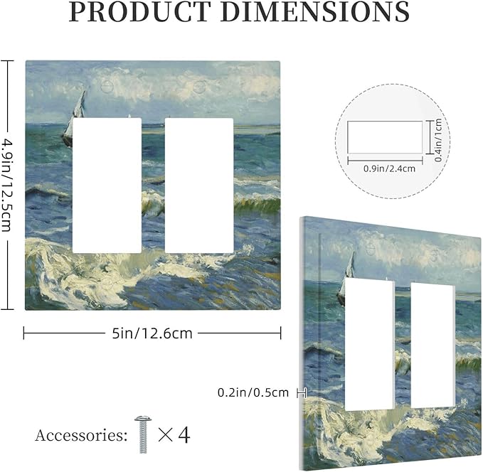 Nautical Ocean Waves Sailboat Painting Blue Sky Decorative Outlet Covers 2 Gang Double GFCI Rocker Electrical Wall Panels Light Switch Cover Plate for Bathroom Bedroom Decor
