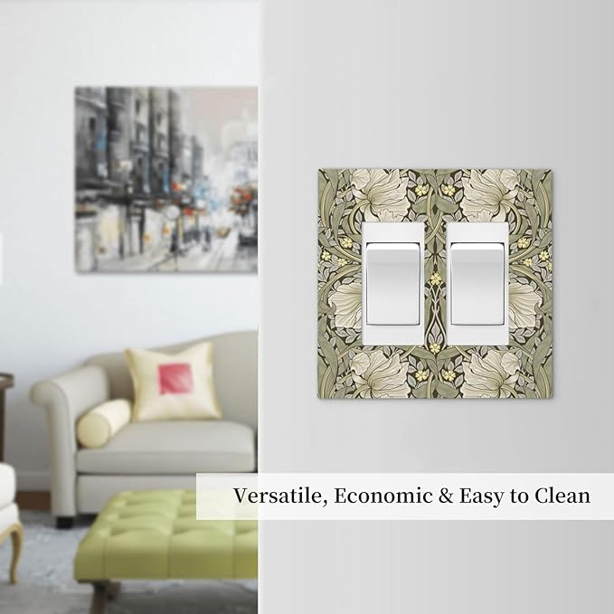 William Morris Pimpernel Flowers Plant Floral Decorative Outlet Covers 2 Gang Double GFCI Rocker Electrical Wall Panels Light Switch Cover Plate for Farmhouse Living Room Decor