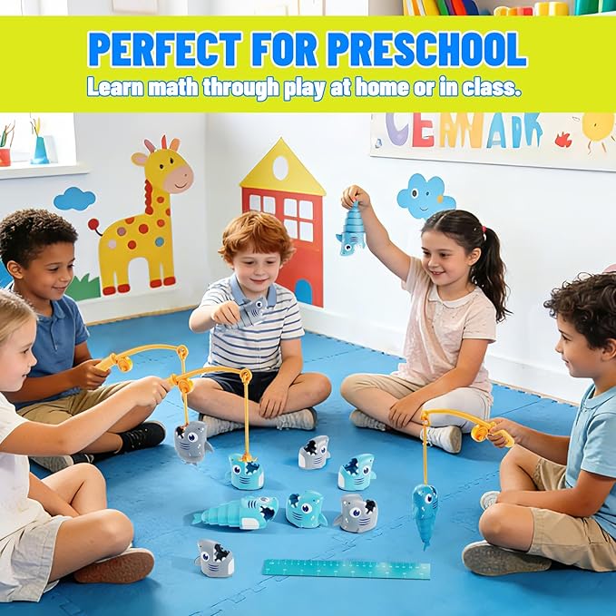 MINGKIDS Shark Fishing Game for Kids - Preschool Math Games for 3 Year Olds, Toddler Fine Motor Learning Toys, Fun Family Board Games for Boys and Girls Ages 3-5