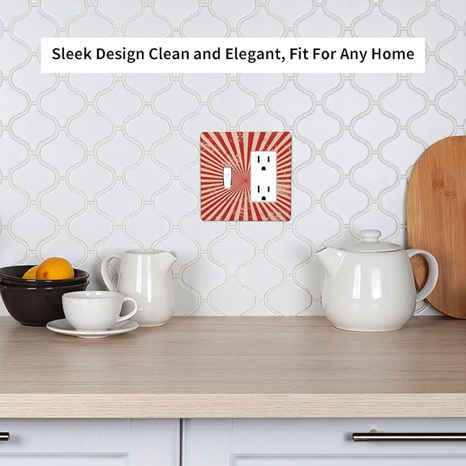 Retro Circus Sparkling Red White Lines Mid Century Outlet Covers 1 Toggle 1 Rocker Combination Decorative Wall Plate Electrical Switch Plates Light Switch Cover Plate for Farmhouse Home Decor