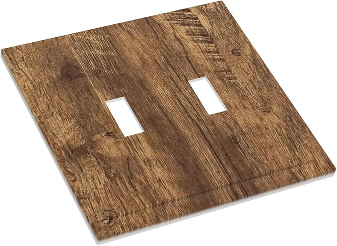 Light Switch Cover Plate Rustic Wood Grain Country Vintage Wooden Board 2 Gang Double Switch Plate Covers Toggle Wallplate Decorative Outlet Covers Electrical Switchplate for Farmhouse Home