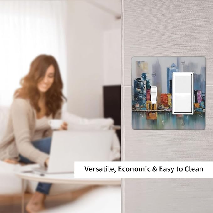 Colorful Nyc Skyline Textured Modern Abstract Outlet Covers 1 Toggle 1 Rocker Combination Decorative Wall Plate Electrical Switch Plates Light Switch Cover Plate for Bedroom Living Room Decor