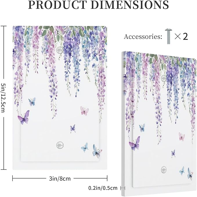 Light Switch Cover Plate Purple Flowers Watercolor Floral Butterflies 1 Gang No Device Blank Electrical Wall Plates Faceplate Decorative Switch Plate For Bed Room Living Room Decor