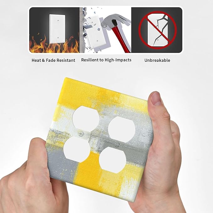 Outlet Covers Retro Modern Gray Yellow Ombre Abstract Art 2 Gang Decorative Light Switch Cover Double Duplex Wall Plates Switch Plates Electrical Socket Covers for Bathroom Bedroom Decor