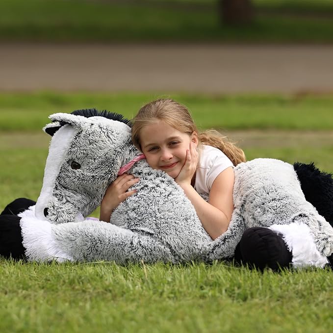 Tezituor 47inches Giant Horse Stuffed Animal, 4ft Long Realistic Horse Farm Plush Body Pillow for Boys Girls, Hugging Soft Pony Plush Toy Gift for Birthday Valentine's Day Decoration