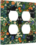 Funny Cute Animal Black Pet Cat Paw 2-Gang Device Duplex Wall Plate, Kid Boy Kitten Green Floral Daisy Flower Decorative Two Gang Double Duplex Receptacle Socket Outlet and Light Switch Cover Plate