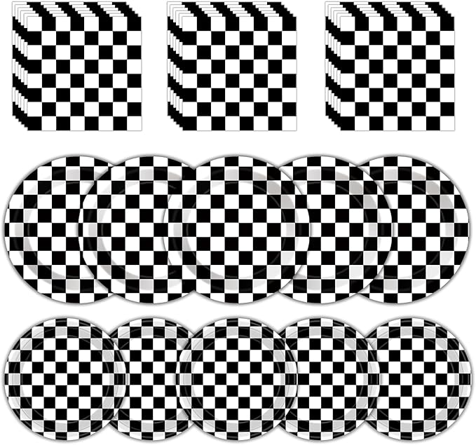 40 Pcs Race Car Plates and and Napkins - Black and White Checkered Birthday Decorations Tableware, Racing Cars Dinner Dessert Paper Plates Checkered Flag Napkins Set for Race Car Sport Party Supplies