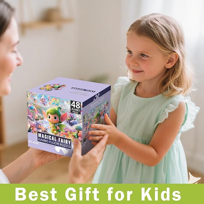Jumbo Floor Puzzle for Kids,48 Piece Fairy Large Jigsaw Puzzles for Toddler Ages 3-5,Preschool Educational Toy Easter Gift for Boys & Girls Ages 4-8