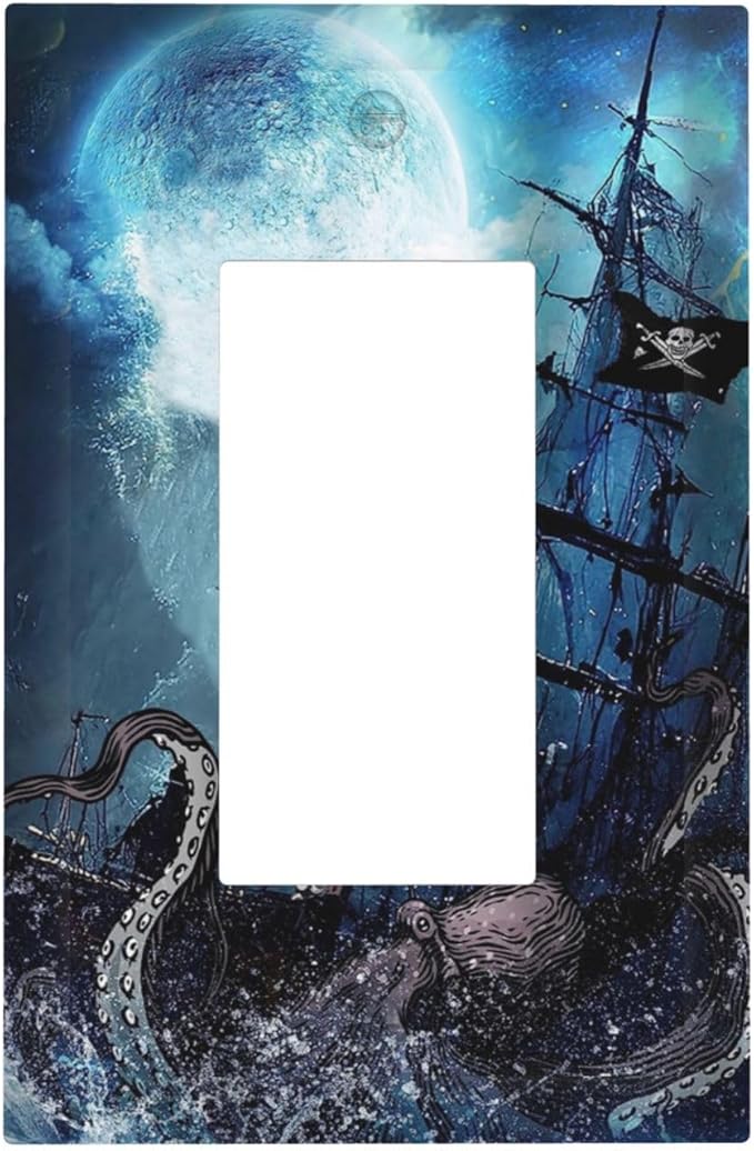 Moon Ocean Nautical Octopus 1 Gang Rocker/Decora Outlet Light Switch Wall Plate Cover Faceplate Decorative Switchplate Kitchen Home Bedroom Decorate
