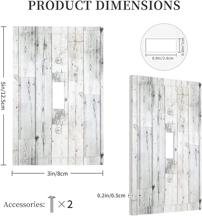 Grey White Wood 1 Gang Light Switch Plate Decorative Single Toggle Wall Plate Cover Electrical Switchplate Faceplate for Bedroom Room Decorate 5" x 3