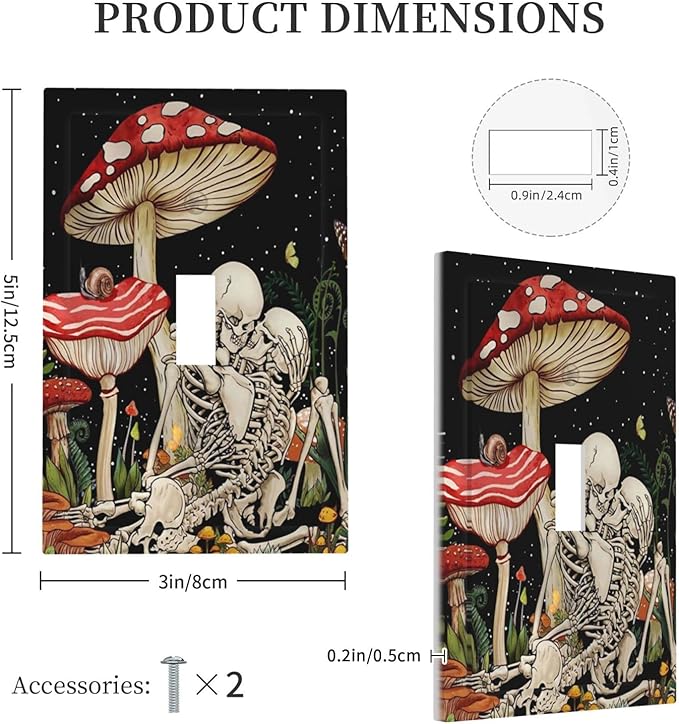 Mushroom Skull Skeleton Moon Single Toggle Wall Plates Decorative 1 Gang Light Switch Cover Star Plants Flora faceplate for Kitchen Living Room Accessories Decor