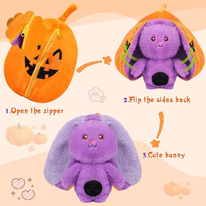 MIAODAM Bunny Stuffed Animal Plush,Reversible Pumpkin Bunny Plushies, Cute Rabbit Plush Toy Gift for Toddler Girls Boys (11inch)