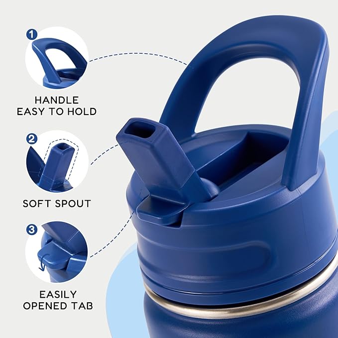 Fijinhom 12oz Water Bottle for School, Water Bottles with Straws, Insulated Water Bottles, Stainless Steel Vacuum Insulated Bottle, Leak-Proof, BPA-Free, Ocean