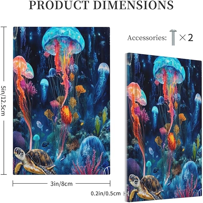 Jellyfish Sea Turtle Fantasy Ocean Coral Underwater World Light Switch Cover Plate 1 Gang No Device Blank Electrical Wall Plates Faceplate Decorative Switch Plate for Nursery Kids Room Decor