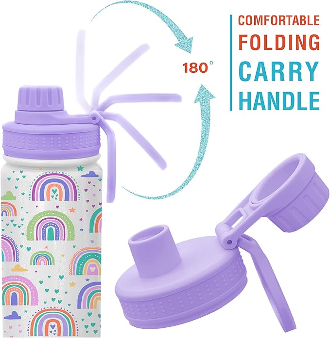 CHILLOUT LIFE 17 oz Kids Insulated Water Bottle for School with Leakproof Spout Lid and Cute Waterproof Stickers, Personalized Stainless Steel Thermos Flask Metal Water Bottle for Girls & Boys