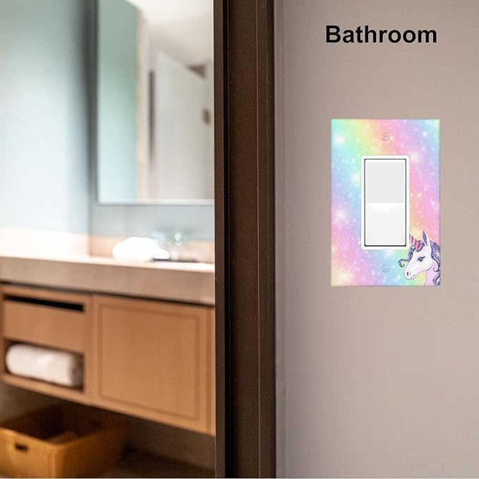 Unicorn Rainbow 1-Gang Rocker Wall Plate, Cute Cartoon Unicorn Switch Plate for Girls Room, Kids Room, Nursery & Bathroom