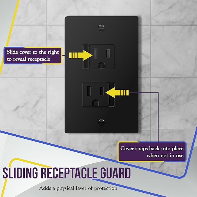 ENERLITES Child Proof Outlet Cover, Self-Closing, Fits Both Duplex and Decorator Outlet, Safety Design, Tamper-Resistant Socket Plug for Receptacle, Size 4.68" x 2.93", 8800-TR, Black