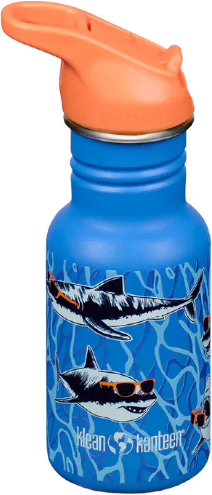 Klean Kanteen 12 oz Classic Kid's Water Bottle with Flip Seal Sport Cap & Straw - 100% Leakproof Cap - Durable Stainless Steel Material - Lightweight & Easy-Grip - BPA-Free - Sharks in Shades