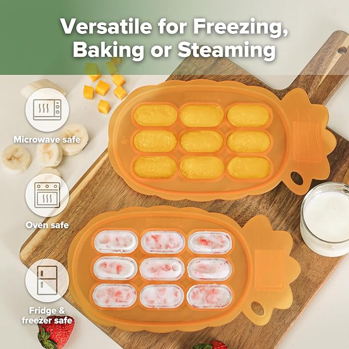 Haakaa Silicone Nibble Freezer Tray -Breastmilk Popsicle Mold - Baby Fruit Food Feeder Tray - Baby Food Maker - Ice Cube Tray - 4 Months+ Babies - BPA Free -Apricot