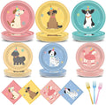 96Pcs Pet Dog Birthday Party Supplies Retro Puppy Themed Paper Plates Napkins Vintage Puppy Face Party Tableware Disposable Pet Dinnerware Decoration Set for Kids Birthday Baby Shower Table Decor
