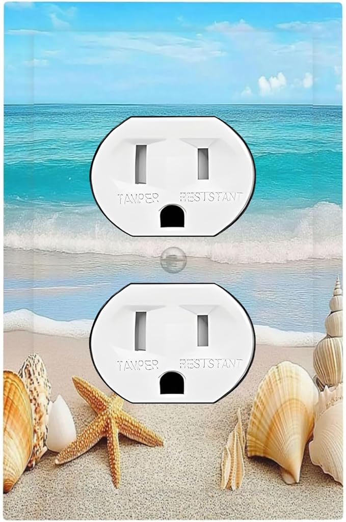 Outlet Covers Seashells Beach Starfish Scallop 1 Gang Duplex Light Switch Cover Decorative Switch Plates Electrical Receptacle Faceplate Wall Plate For Bathroom Home Decor