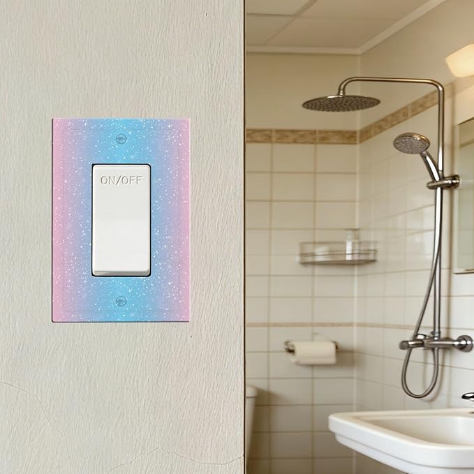 Pastel Galaxy Single Rocker Switch Cover - 1-Gang Standard US Size Pink & Blue Sparkle Light Switch Covers, Dreamy Pastel Stars for Girls Room Decor