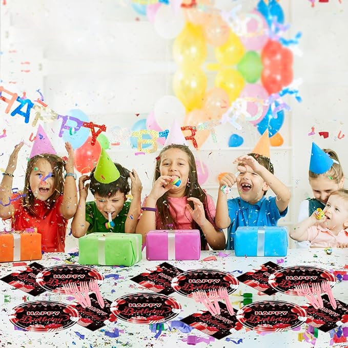 Red and Black Birthday Party Tableware Supplies Set, Red Birthday Party Confetti Sprinkles Theme Party Decorations 40PCS