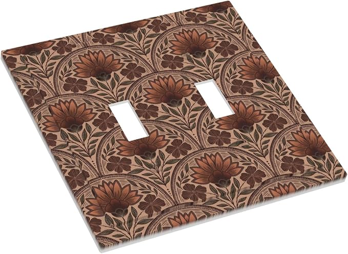 Earth Tone Floral Rustic Damask Boho Flower Decorative Switch Plates 2 Gang Double Toggle Outlet Light Switch Cover Wall Plate Electrical Faceplate for Farmhouse Home Decor