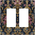 Decorative Outlet Covers Rococo Pink Floral Flower Gold Leaf 2 Gang Light Switch Cover Plate Double Rocker Wall Plates for Electrical Outlets Switch Plate Covers for Bedroom Home Decor