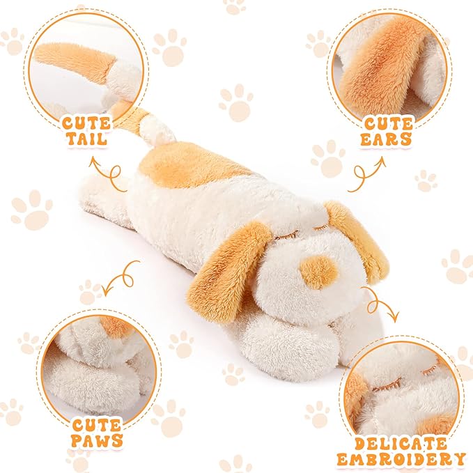 Queekay Dog Body Pillow Stuffed Animals Plush Long Body Pillow for Dogs Large Sleeping Hugging Puppy Cushion Gift for Birthday Party(23.6 Inch,Beige)
