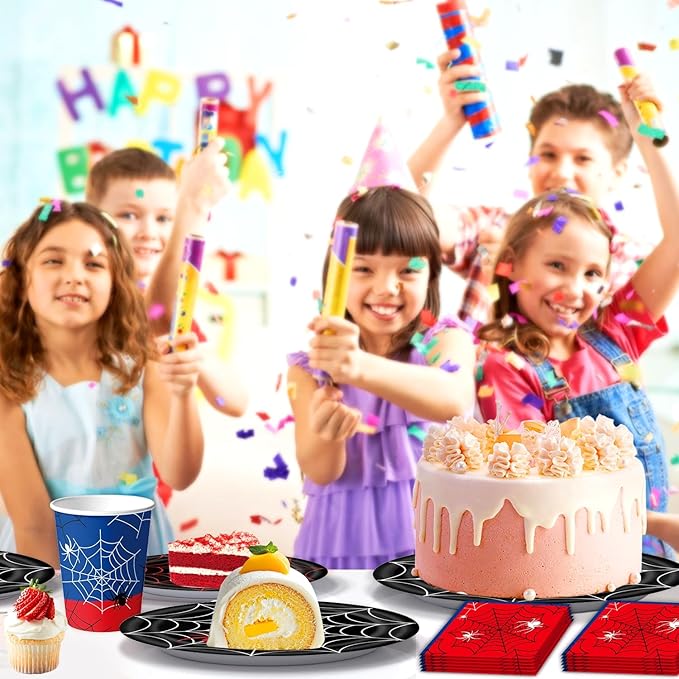 Spider Party Supplies, 20 Plates, 20 Napkins, 1 Tablecover for Birthday Party Tableware Supplies, Spider Theme Birthday Party Decorations