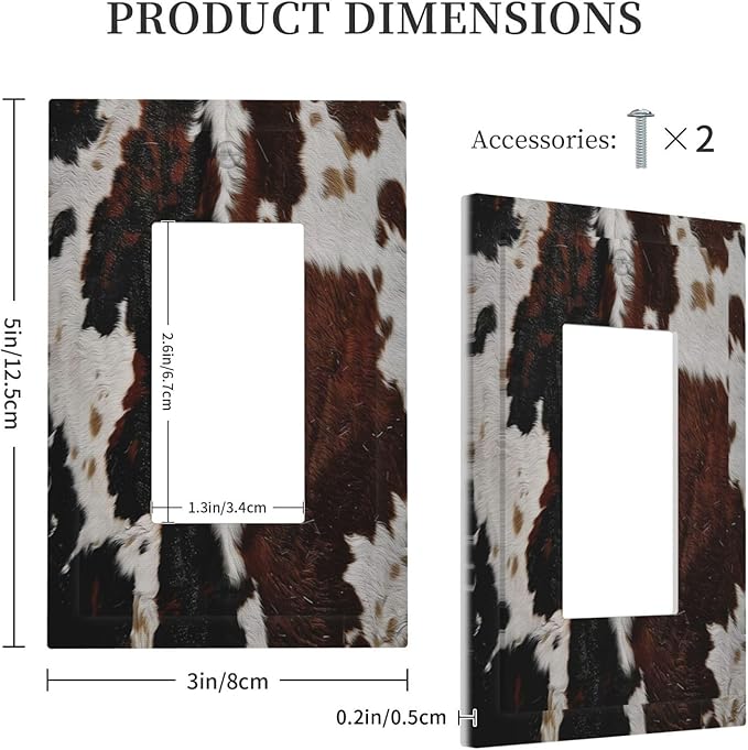 Cowhide Print Abstract Animal Fur Rustic Decorative Outlet Covers 1 Gang Single Rocker Light Switch Cover Plate Wall Plates GFCI Faceplate for Farmhouse Home Decor