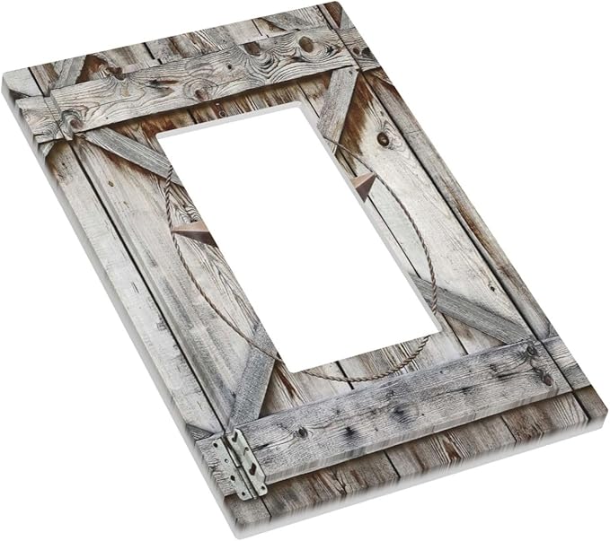 Rustic Western Texas Star Barn Door 1 Gang Rocker Light Switch Plate Single Decora Outlet Wall Plate Cover Faceplate Decorative Switchplate GFCI for Farmhouse Bathroom Home Bedroom Decorate
