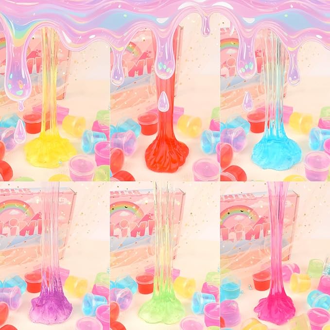 24 Pack Mini Slime,Clear Slime Party Favors,Non-Sticky, Soft & Stretchy Slime Kit for Classroom Rewards,Christmas Stocking Stuffers, Goodie Bag Stuffers,Easter Basket Stuffers for Kids Boys Girls