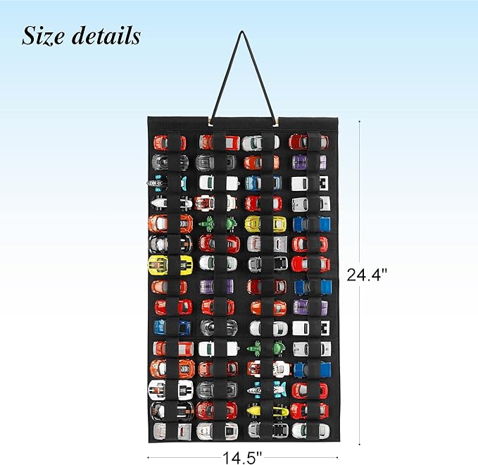 Hanging Storage Organizer for Toy Cars Felt Display Case Hold Up 60 Toy Cars (Without Accessories)(Black)