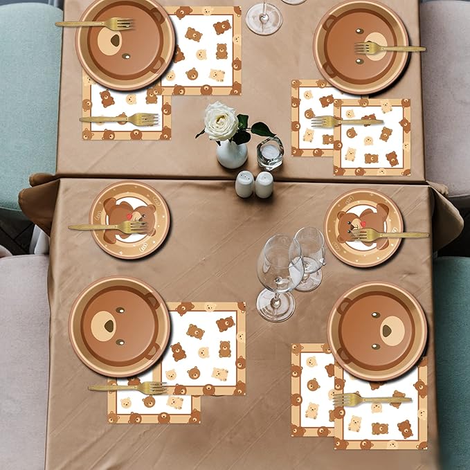 96 Pcs Bear Baby Shower Party Plates Decorations We Can Bearly Wait Baby Tableware Bear Theme Dessert Teddy Plates Napkins Supplies for Gender Reveal Boy Girl Baby Shower Birthday Party Serve 24