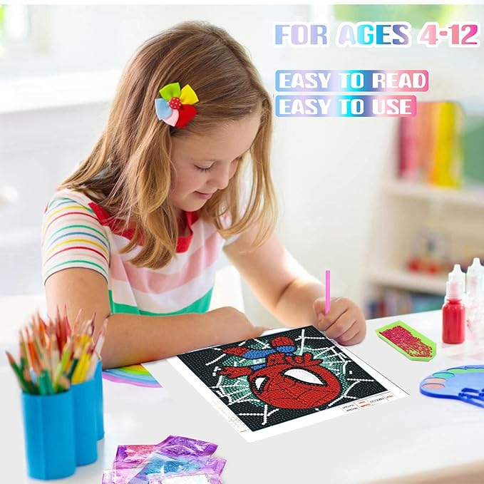 KOJEFCV Cartoon Diamond Art Painting Kits for Kids with Frame,Cartoon Diamond Art for Kids Ages 4-8-12,Easy Gem Kit Kid with Beautiful Package for Gift Home Wall Decor(7x7inch)