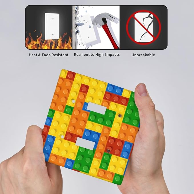 Colorful Bricks Double Light Switch Cover Plates Decorative 2 Gang Wall Plate Double Toggle Lightswitch Cover