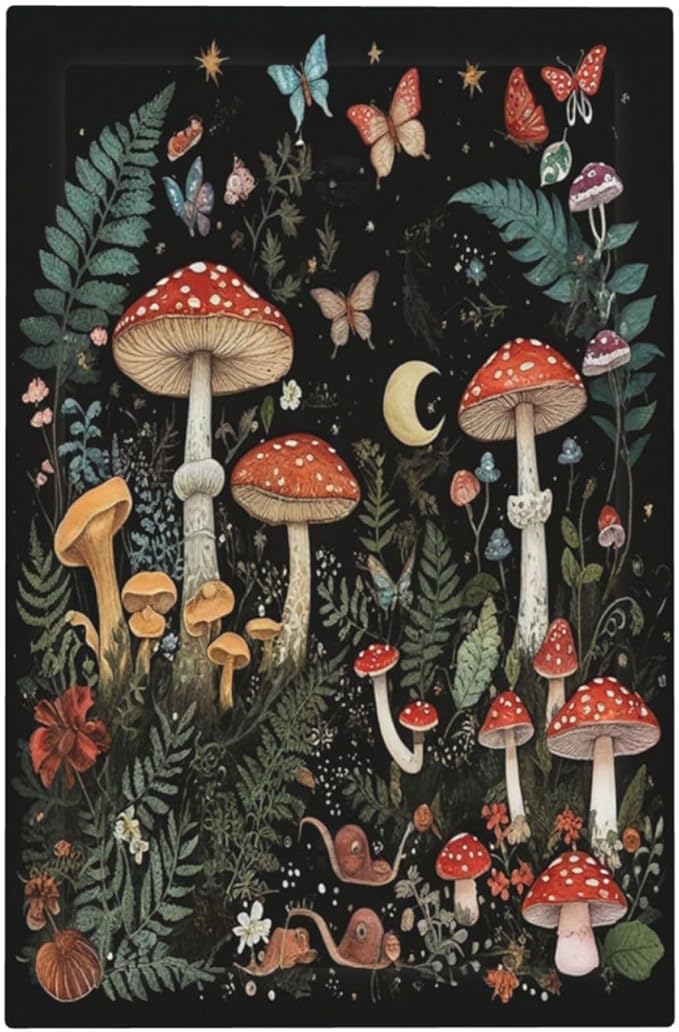 Cartoon Floral Mushroom forest Butterfly Flowers Light Switch Cover Plate 1 Gang Electrical Wall Plates Faceplate Decorative Switch Plate No Device Blank for Bedroom Kids Room Decor