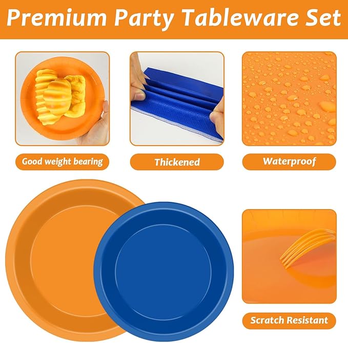96Pcs Orange and Blue Paper Plates and Napkins Blue and Orange Party Paper Plates Tableware Decoration Dragon Ball Z Party Tableware Set for Boys Girl Kids Baby Shower Birthday Parties Supplies