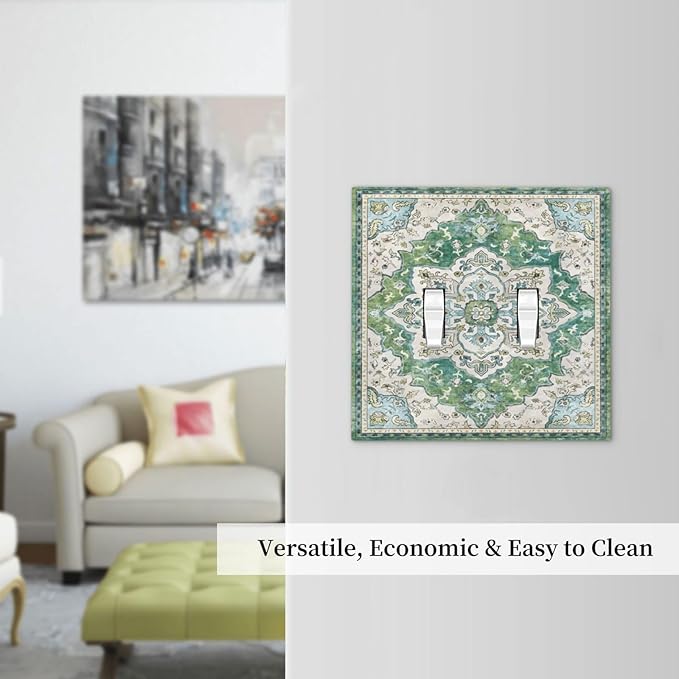Sage Green Boho Vintage Floral Decorative Switch Plates 2 Gang Double Toggle Outlet Light Switch Cover Wall Plate Electrical Faceplate for Bedroom Living Room Decor