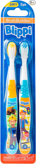 Brush Buddies Blippi Kids Toothbrushes, Manual Toothbrushes for Kids, Toothbrush for Toddlers 2+ Years, Blippi Childrens Toothbrush, Soft Toothbrushes, 2PK, Gentle Bristles Small Head Grip Easy